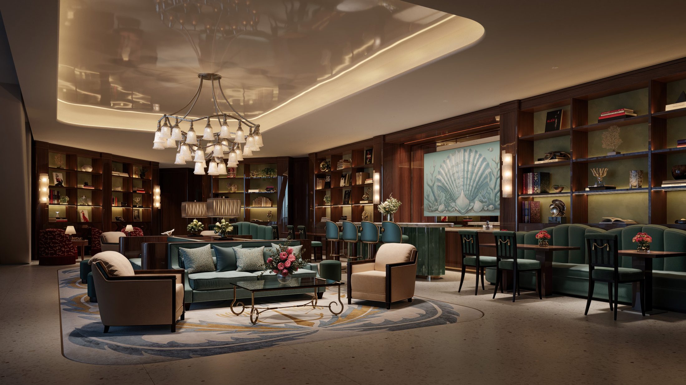 Library at night, Faena Residences Miami