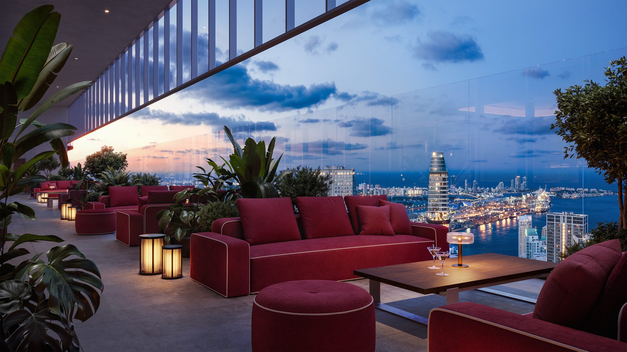 Terrace at night, Faena Residences Miami