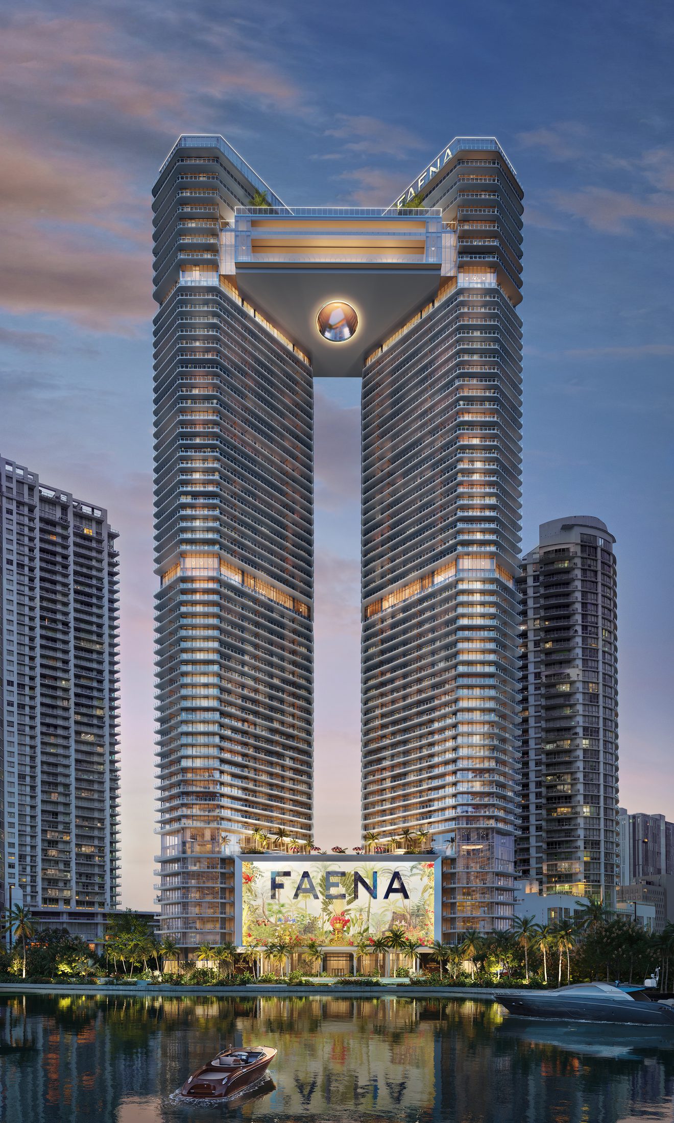 Sky bridge between the East and South towers at Faena Residences Miami