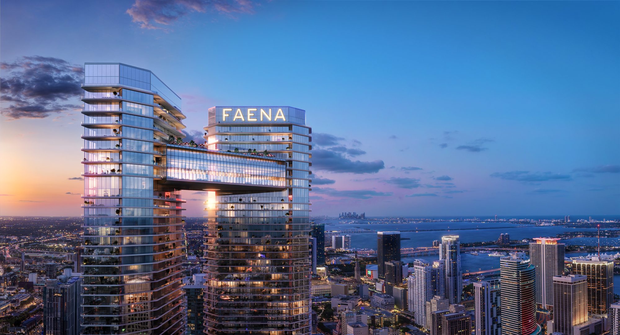 East and South towers of Faena Residences Miami on the Miami River